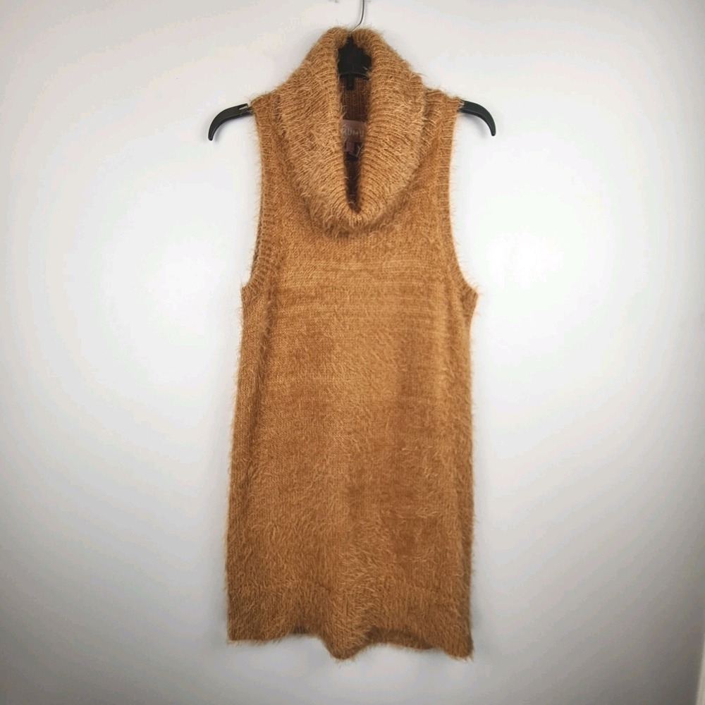 Show Me Your Mumu Sweater Dress Fauna Tan Small Knit Turtleneck Sleeveless Fuzzy